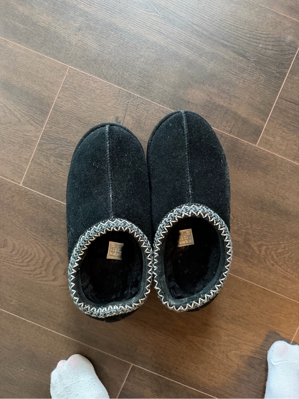 UGG Black Slip-On Moccasin Slippers with Silver Trim
